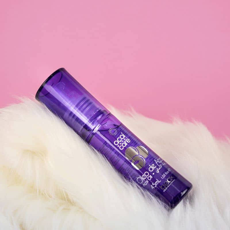 Aceite de Açaí 45ml Aceite nutritivo con acción antioxidante, elaborado con Aceite de Açaí, Vitamina E y Filtro UV, nutre, repara, sella y fortalece las puntas resecas; promueve brillo, suavidad y vitalidad a los hilos.