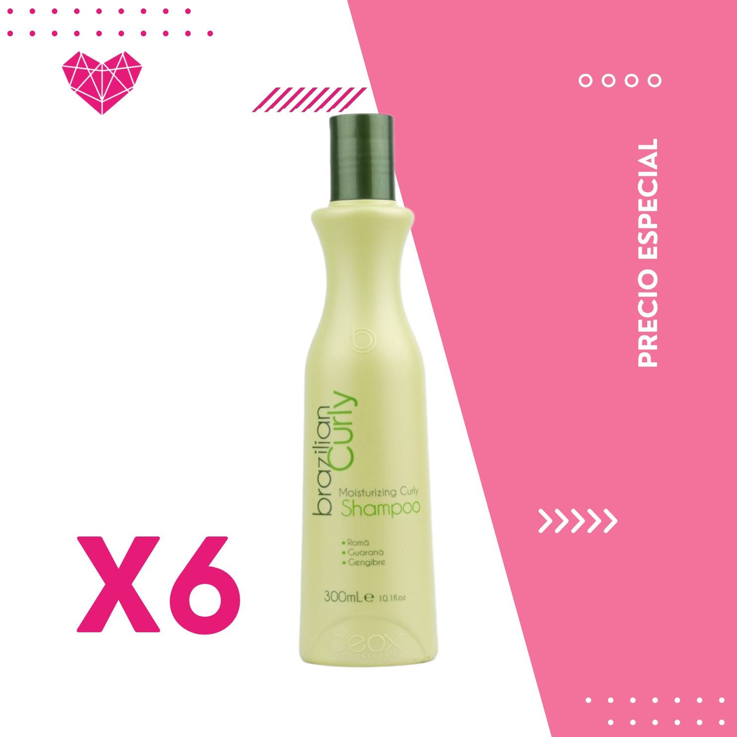 Moisturizing Shampoo Brazilian Curly 300mL x 6 unidades