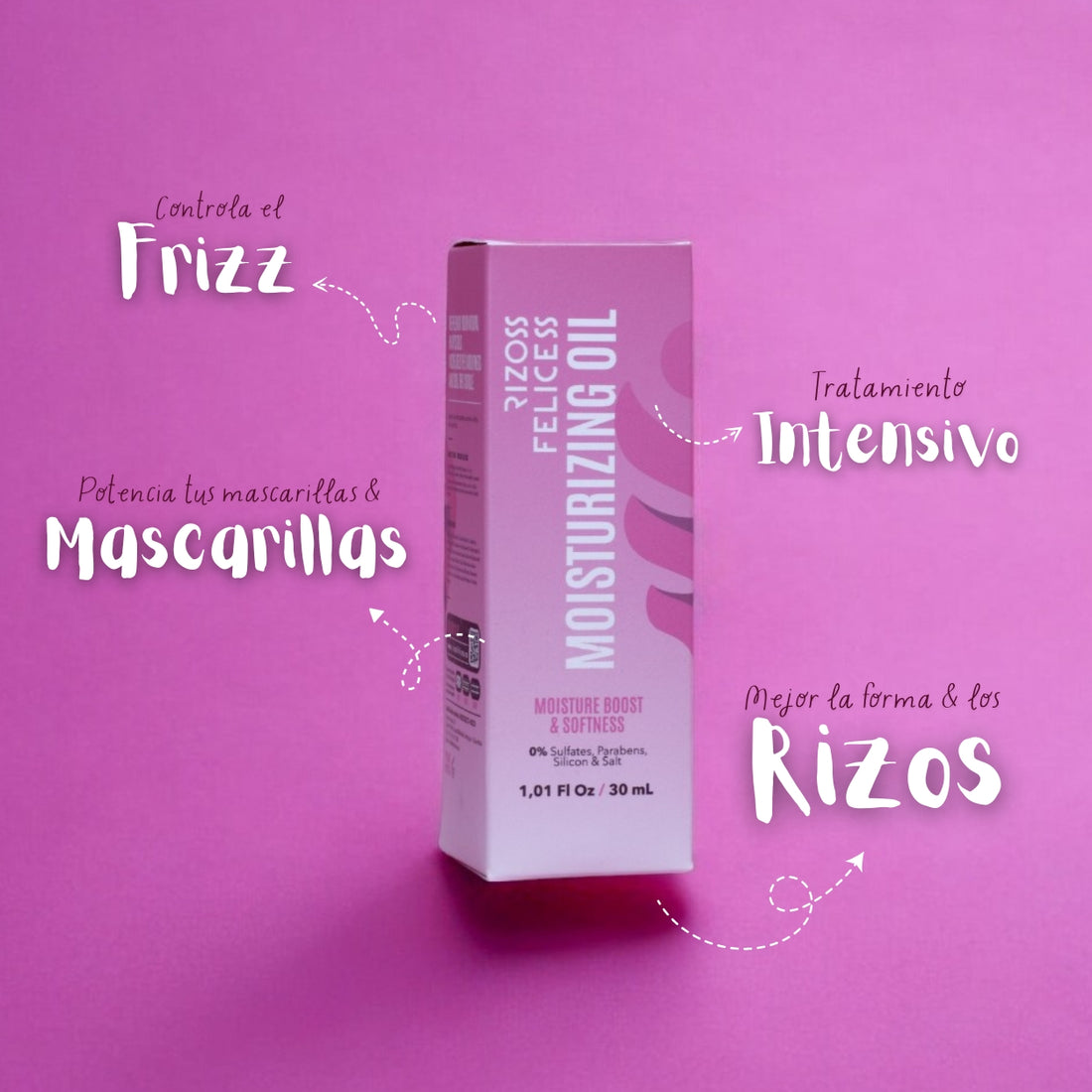 ACEITE HUMECTANTE RIZOS FELICES 30ML Lo puedes usar para hacer pre poo, es excelente para incluir en tus mascarillas, también acompaña tu crema o gel de definición y obvio, para finalizar tu rutina rompiendo cast y controlando frizz.